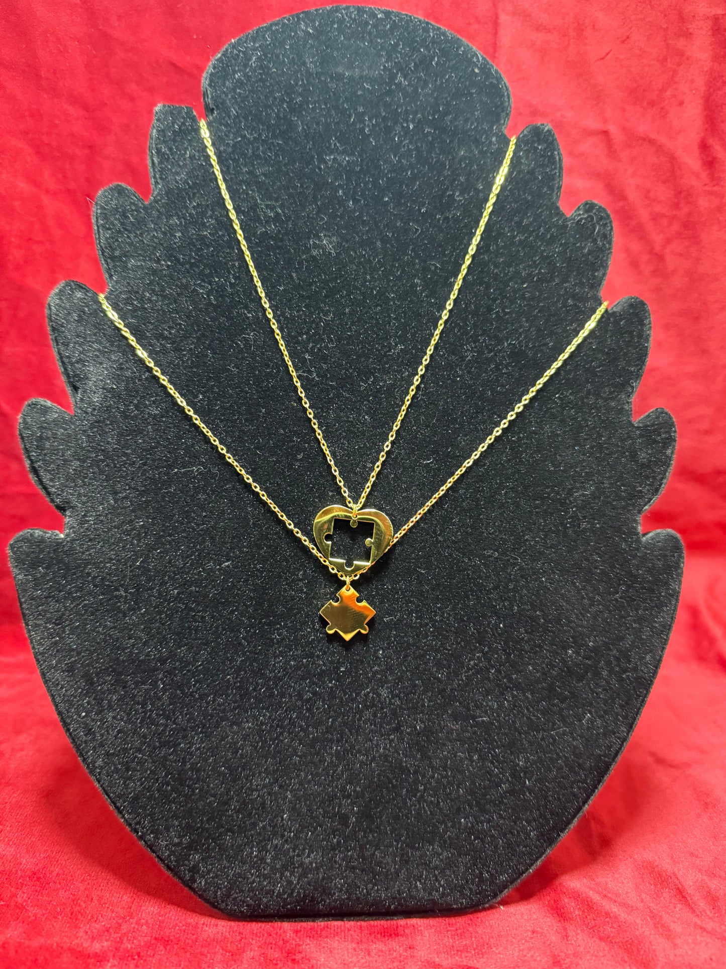 Doppia Collana Cuore con Puzzle in Oro Personalizzabile