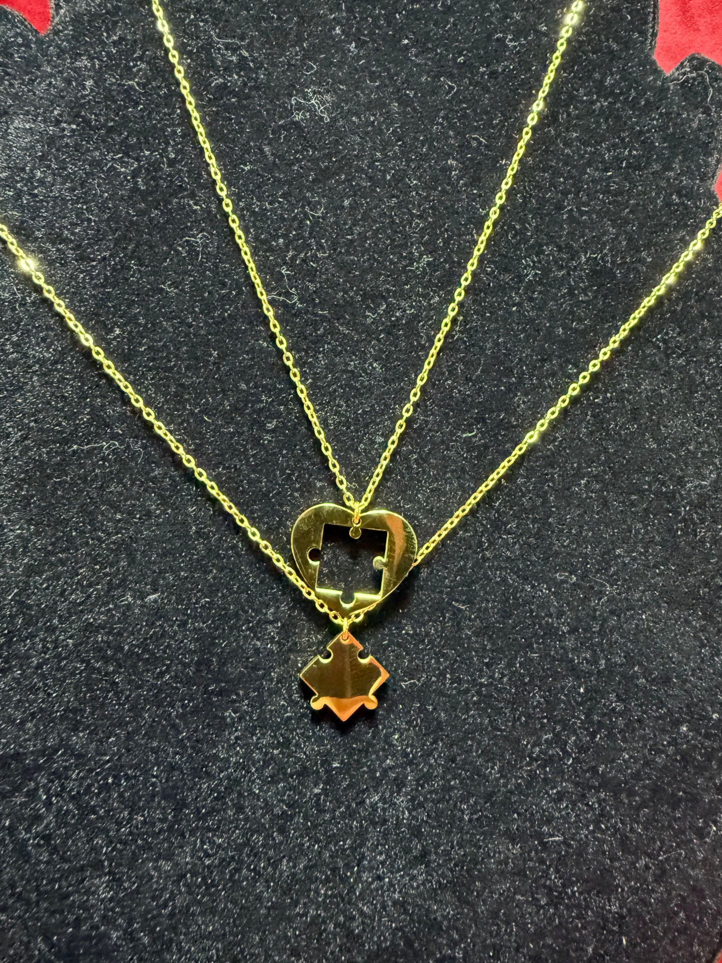 Doppia Collana Cuore con Puzzle in Oro Personalizzabile